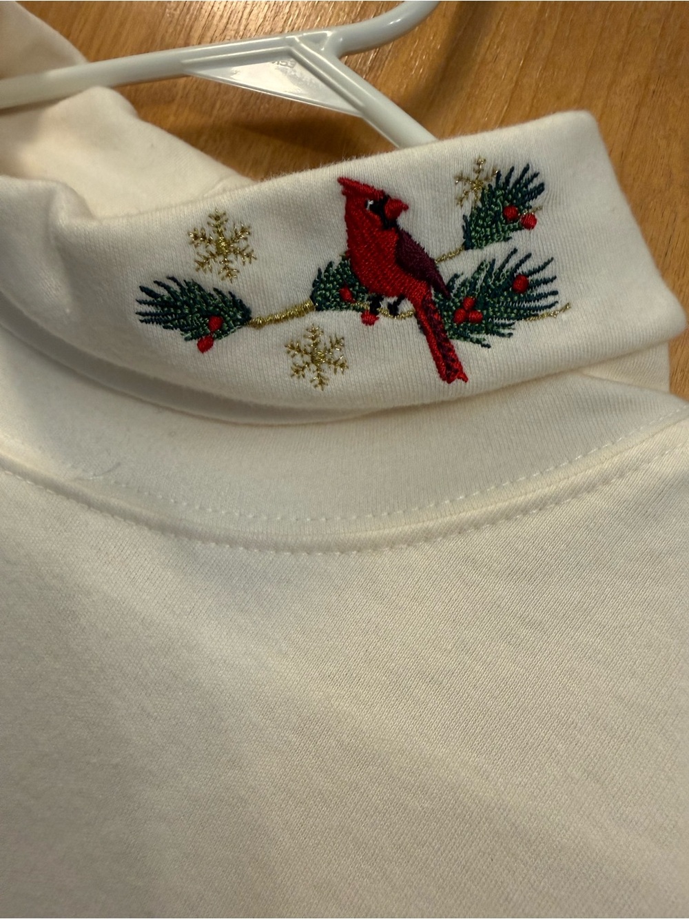 Studio Works White Turtleneck with Embroidered Red Cardinal